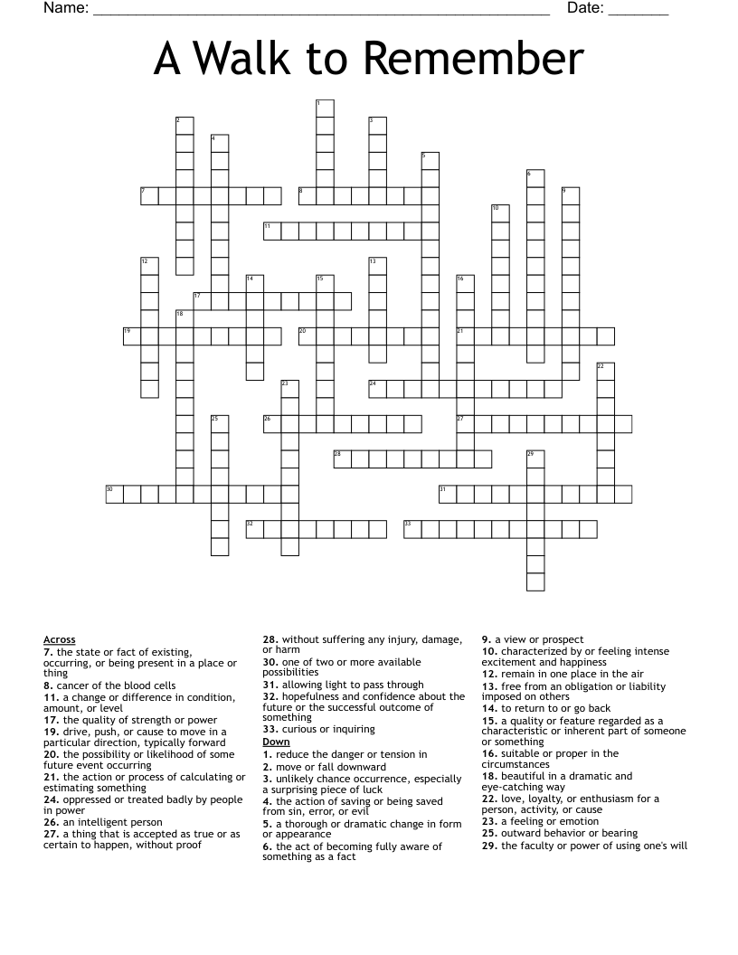A Walk to Remember Crossword
