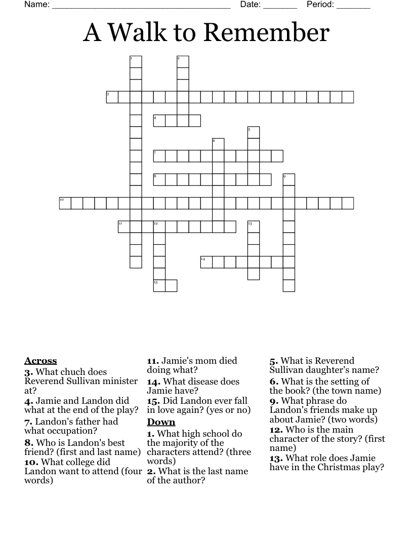 A Walk to Remember Crossword