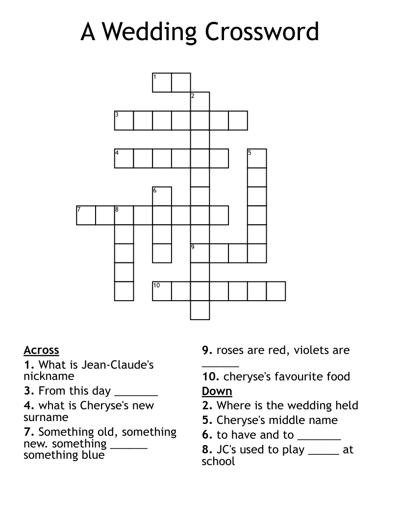 A Wedding Crossword