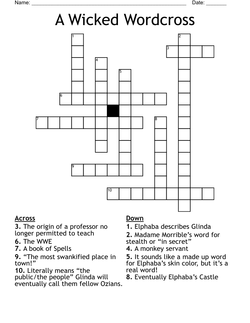 A Wicked Wordcross Crossword
