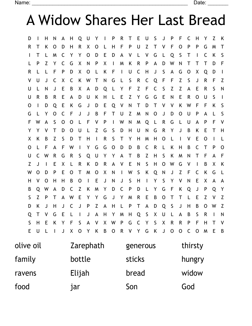 A Widow Shares Her Last Bread Word Search