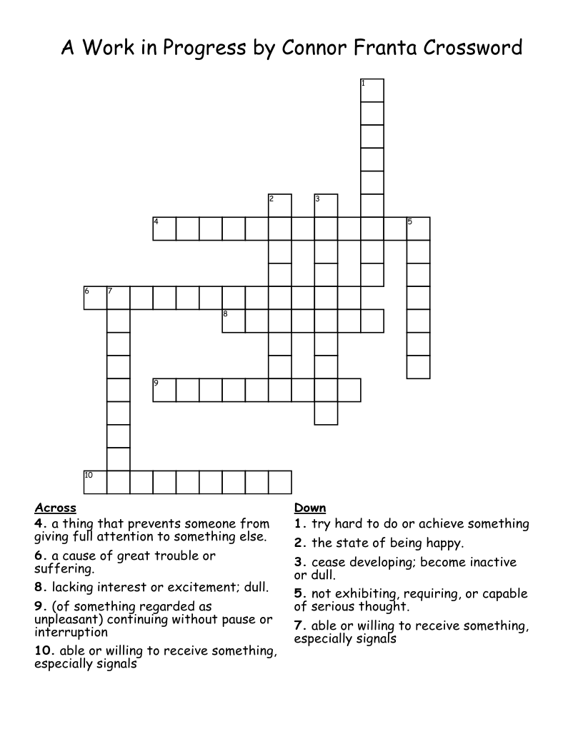 A Work in Progress by Connor Franta Crossword