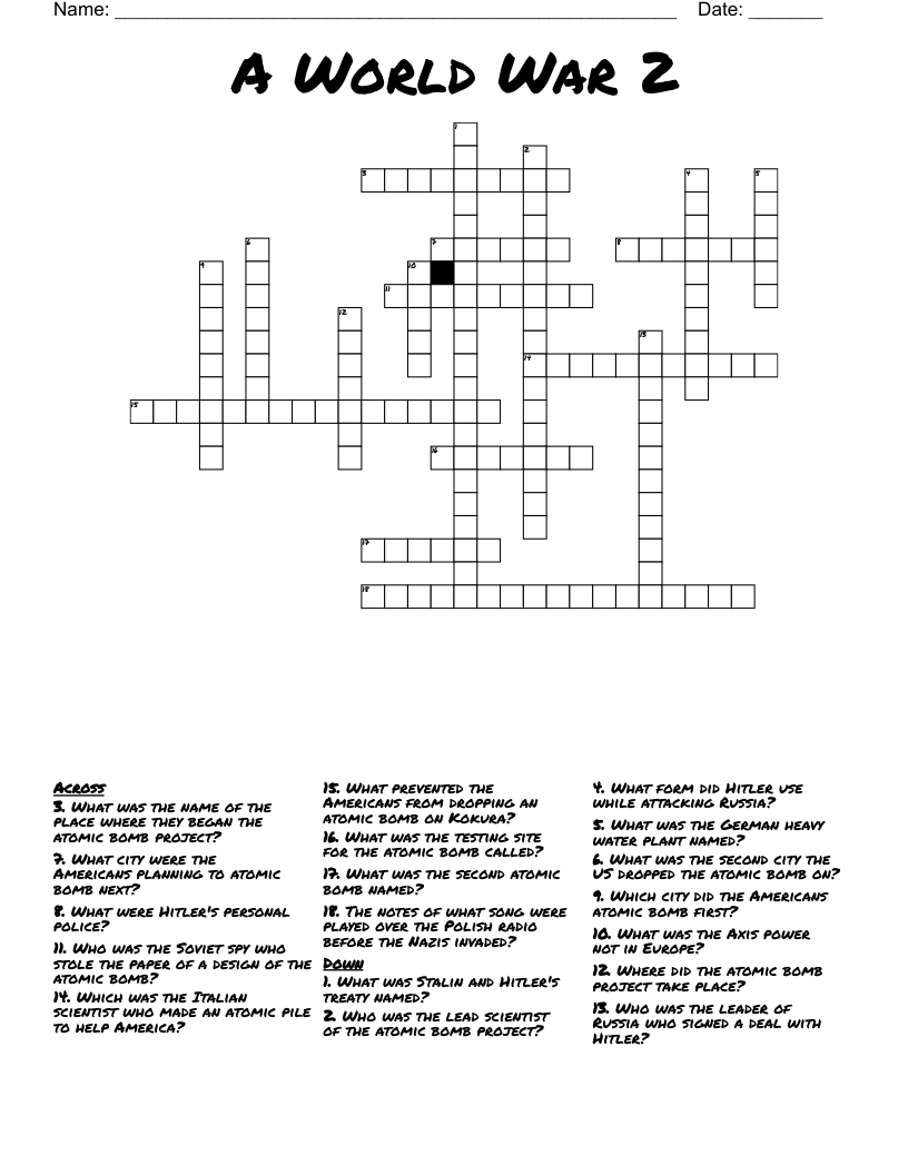 A World War 2  Crossword