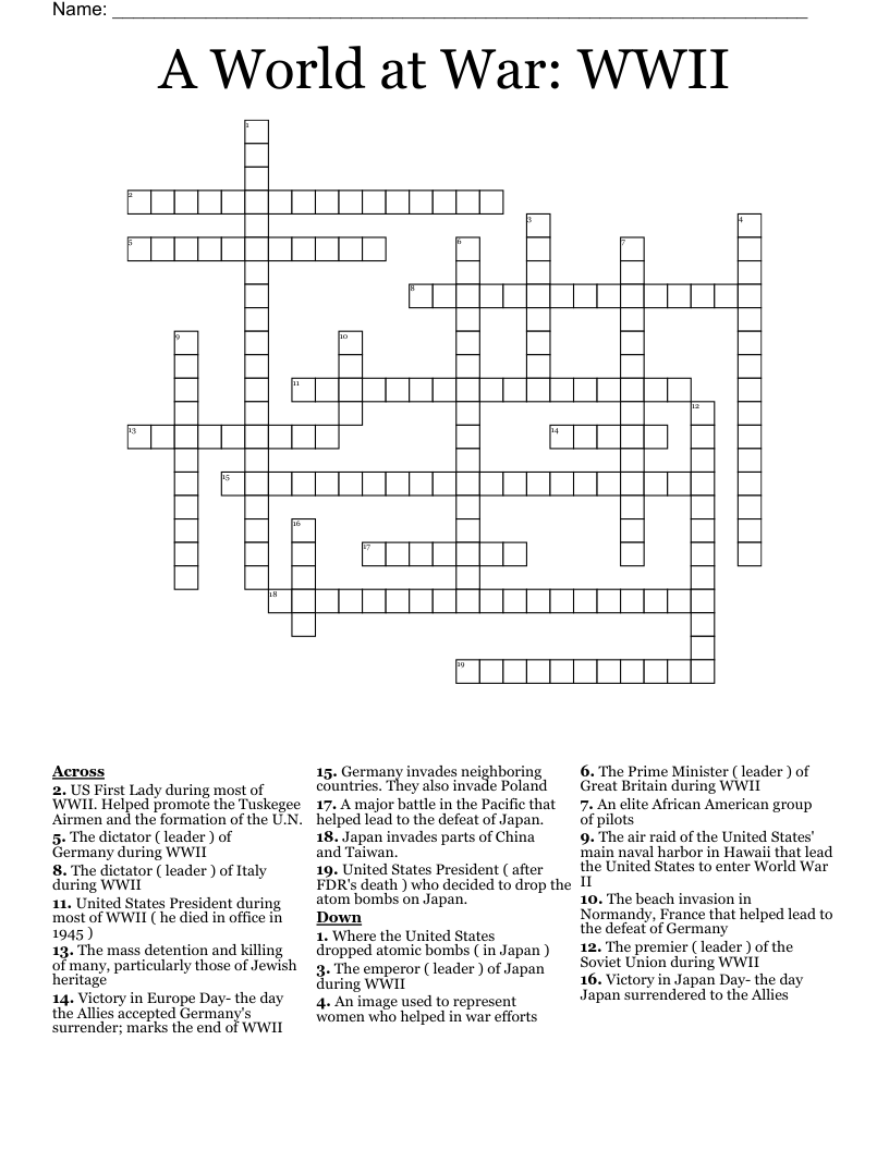A World at War: WWII Crossword