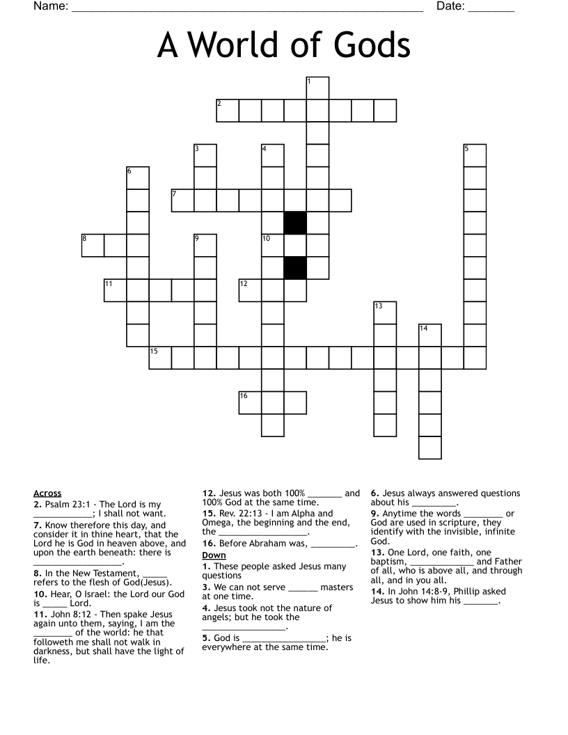 A World of Gods Crossword