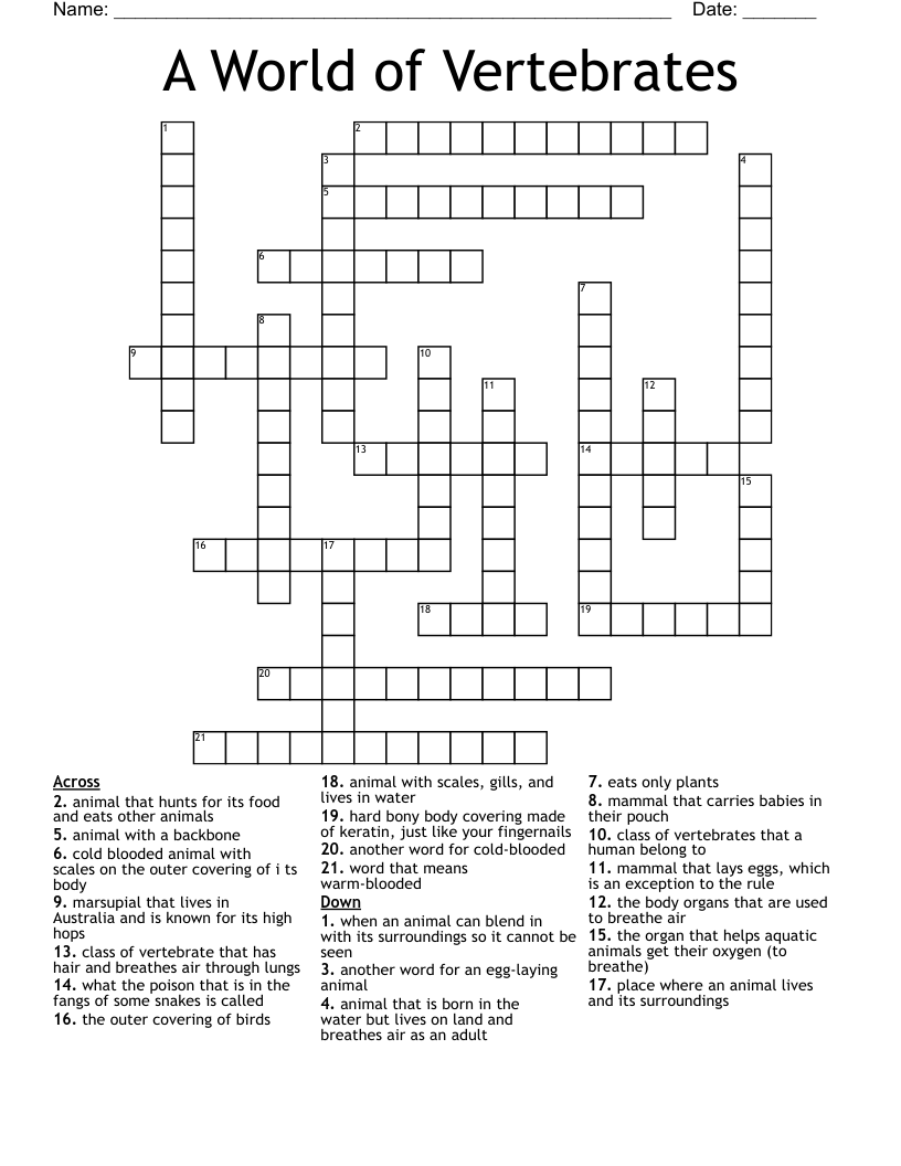 A World of Vertebrates Crossword