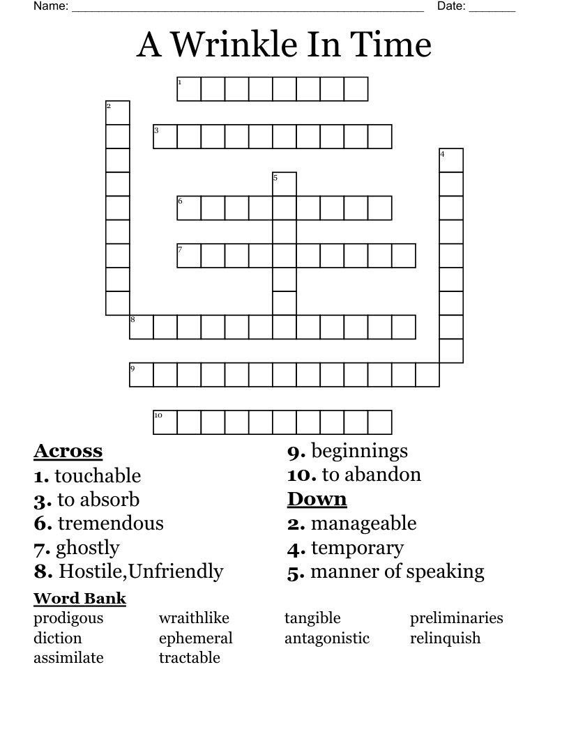 A Wrinkle In Time Crossword