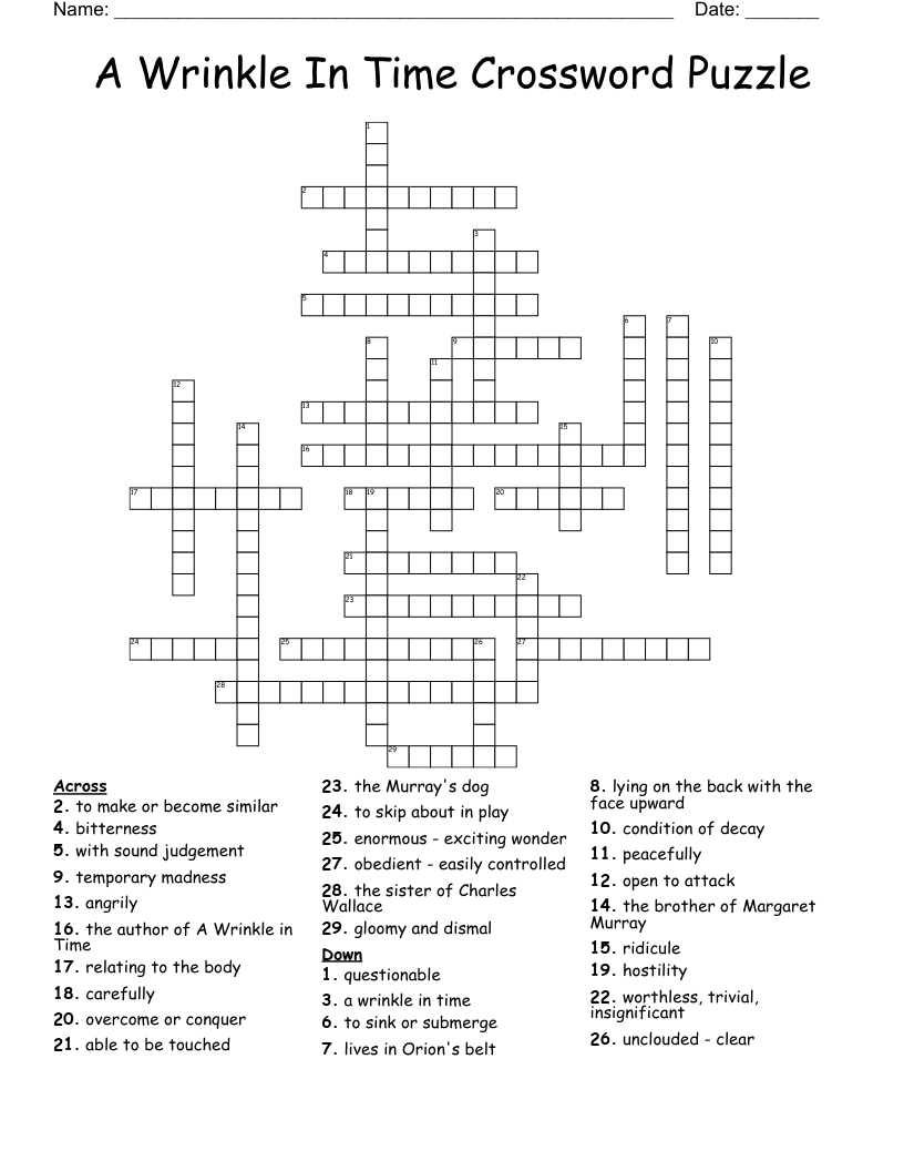 A Wrinkle In Time Crossword Puzzle