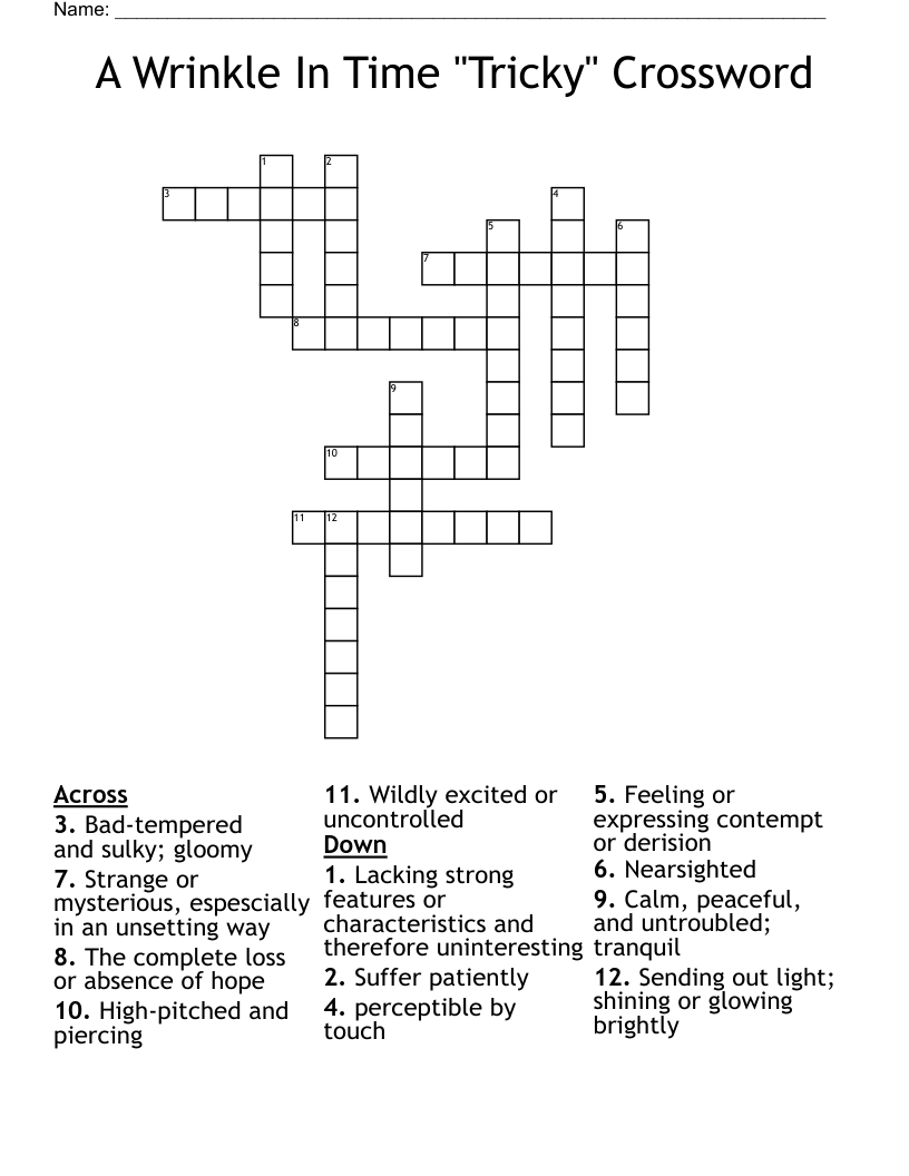 A Wrinkle In Time "Tricky" Crossword