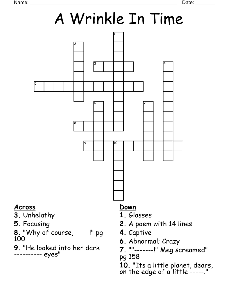 A Wrinkle In Time  Crossword