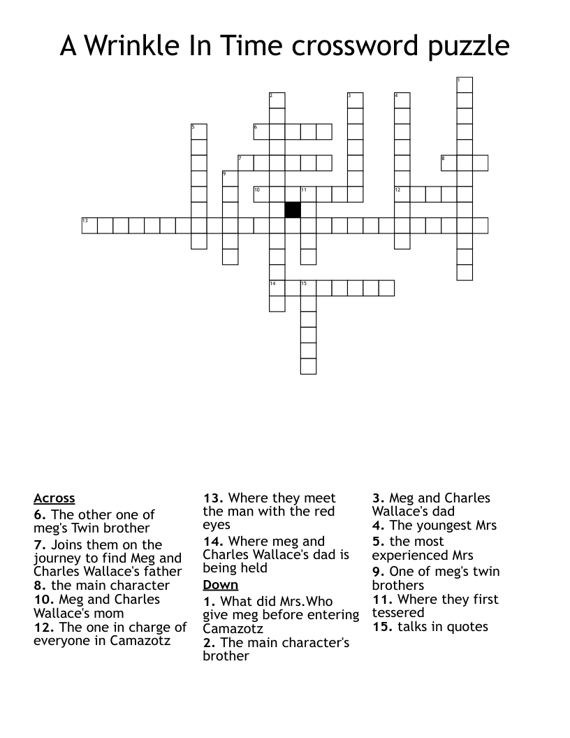 A Wrinkle In Time crossword puzzle
