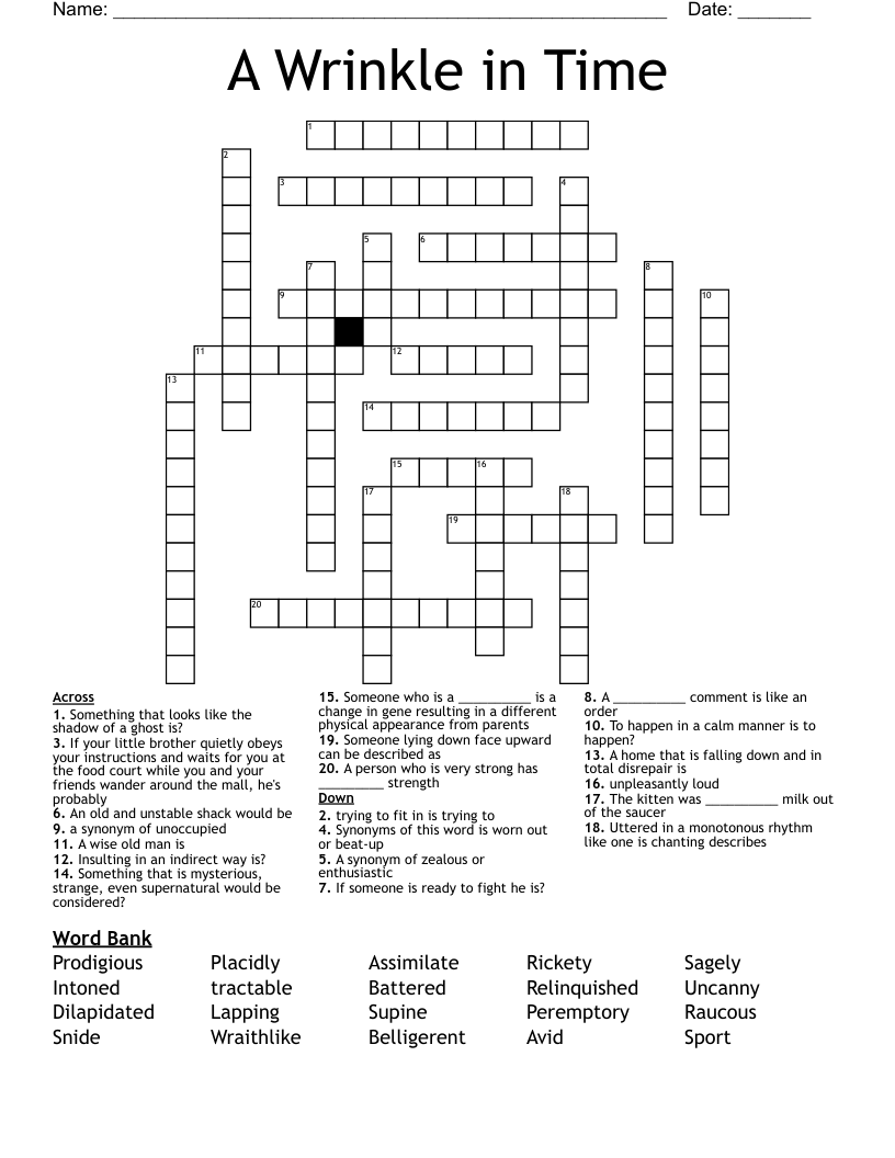 A Wrinkle in Time Crossword