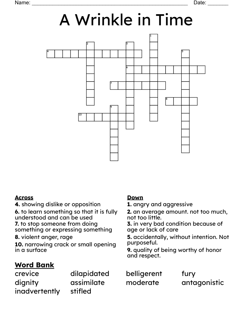A Wrinkle in Time Crossword
