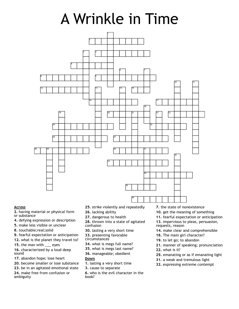 A Wrinkle in Time Crossword