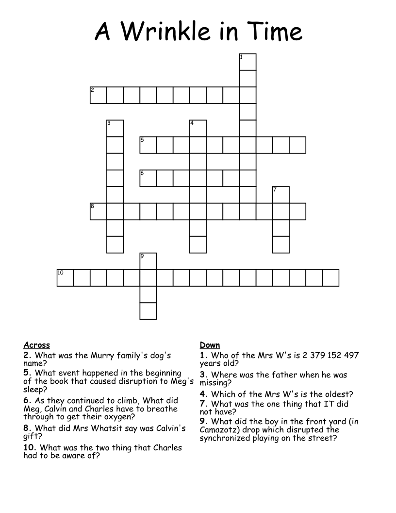 A Wrinkle in Time Crossword