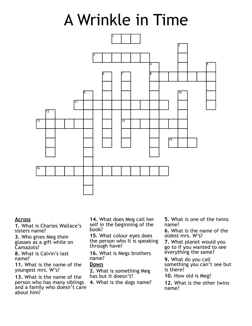 A Wrinkle in Time Crossword