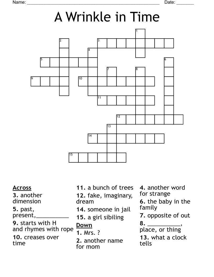 A Wrinkle in Time Crossword