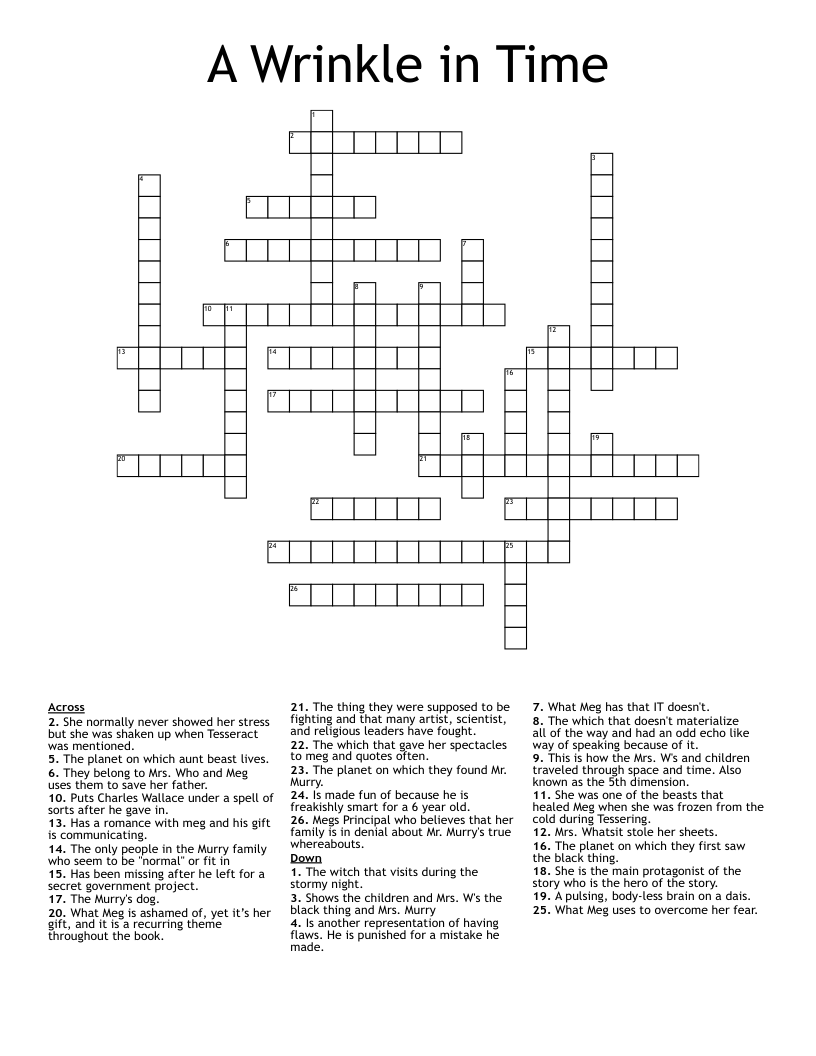 A Wrinkle in Time Crossword