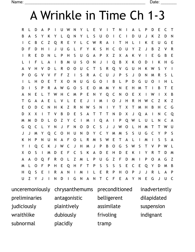 A Wrinkle in Time Ch 1-3 Word Search