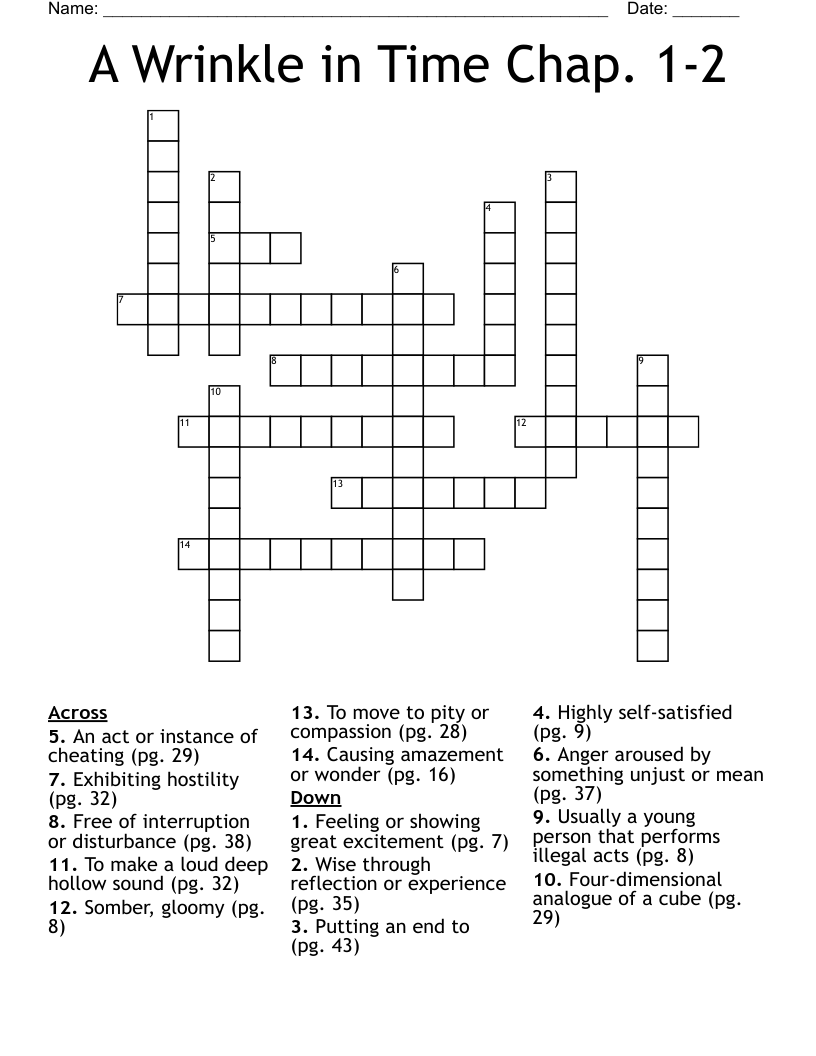 A Wrinkle in Time Chap. 1-2 Crossword