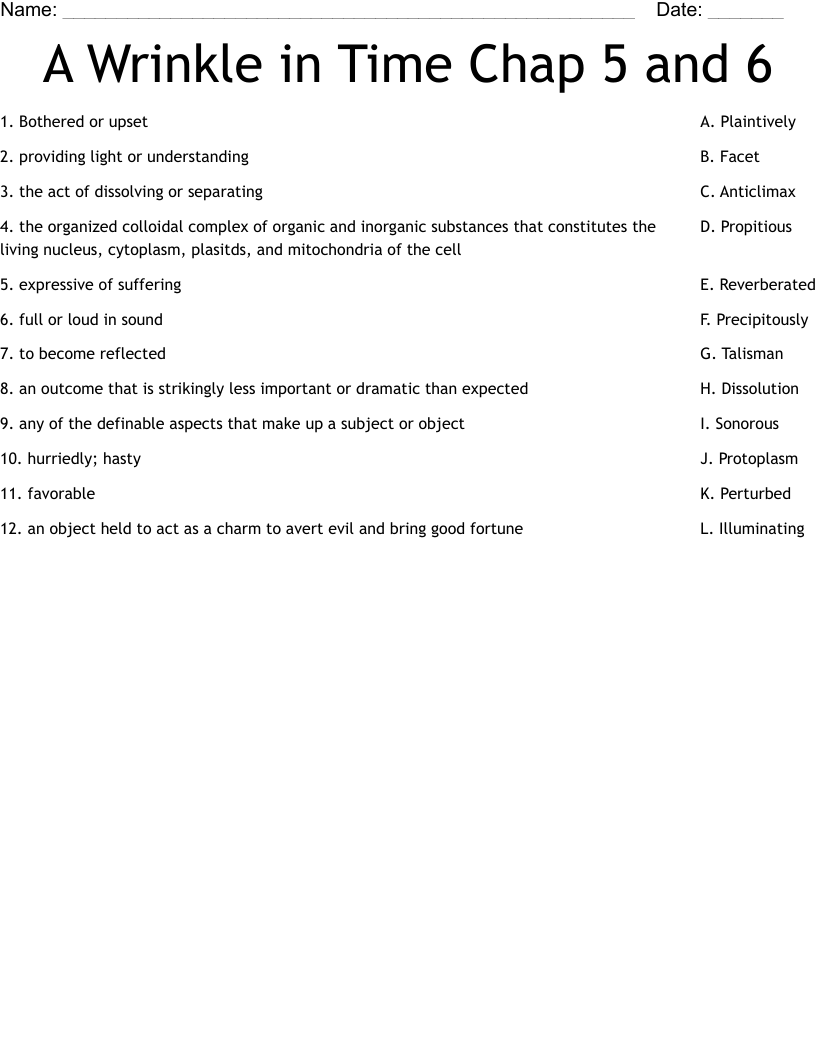 A Wrinkle in Time Chap 5 and 6 Worksheet
