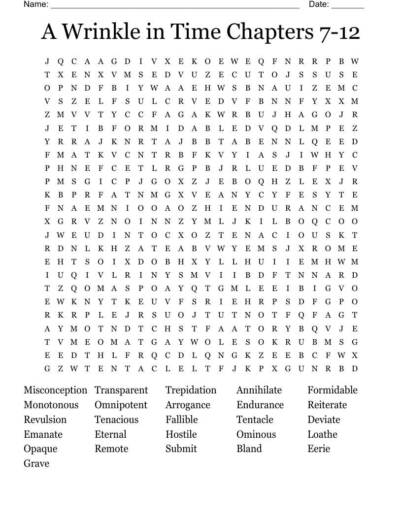 A Wrinkle in Time Chapters 7-12 Word Search