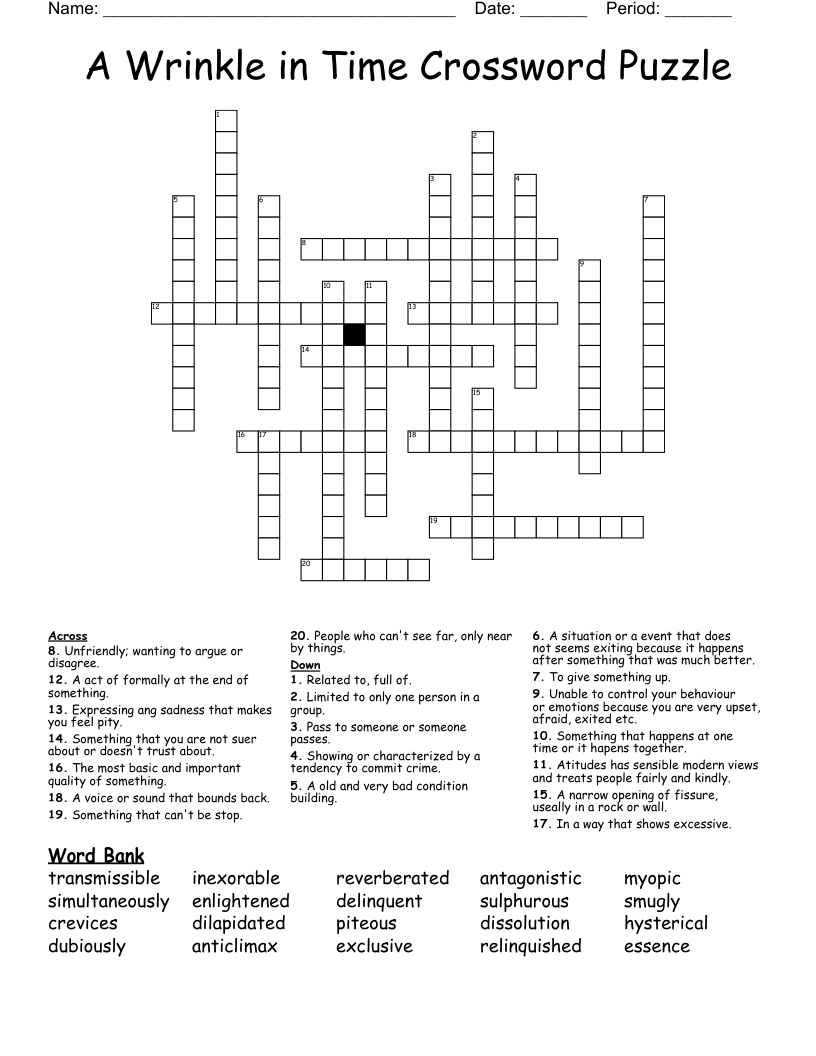 A Wrinkle in Time Crossword Puzzle