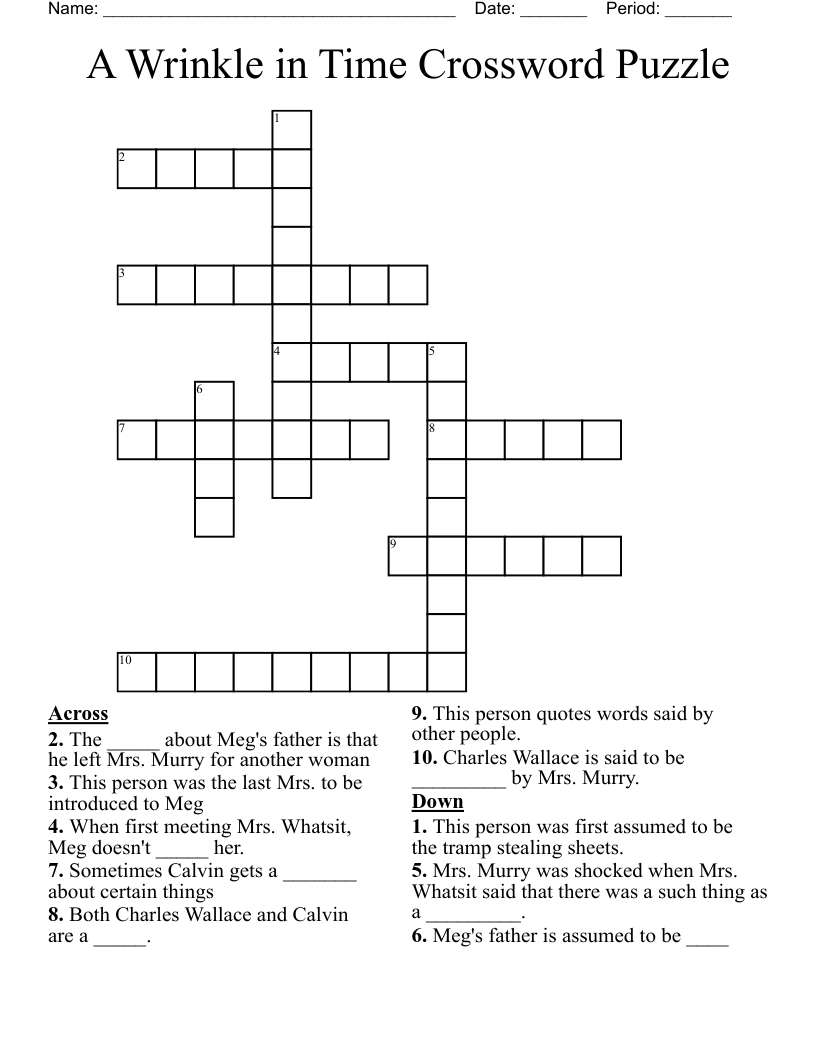 A Wrinkle in Time Crossword Puzzle
