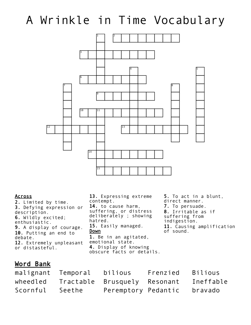 A Wrinkle in Time Vocabulary Crossword