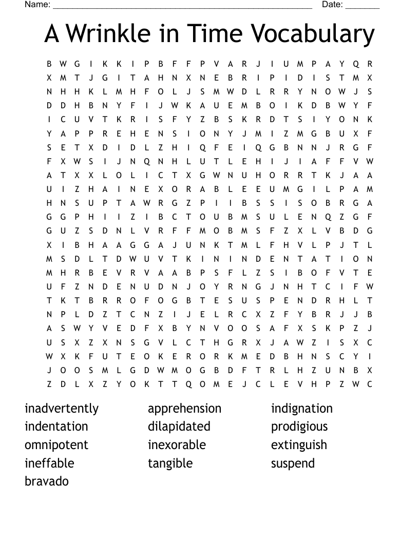 A Wrinkle in Time Vocabulary Word Search