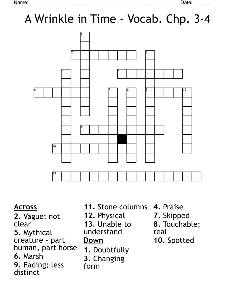 A Wrinkle in Time - Vocab. Chp. 3-4 Crossword
