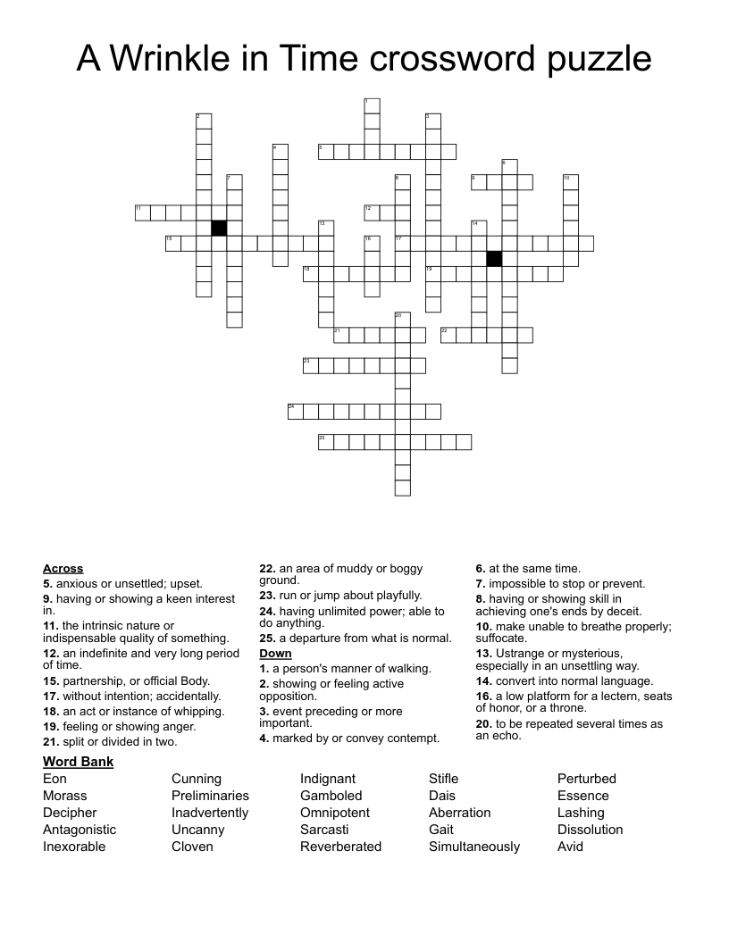 A Wrinkle in Time crossword puzzle