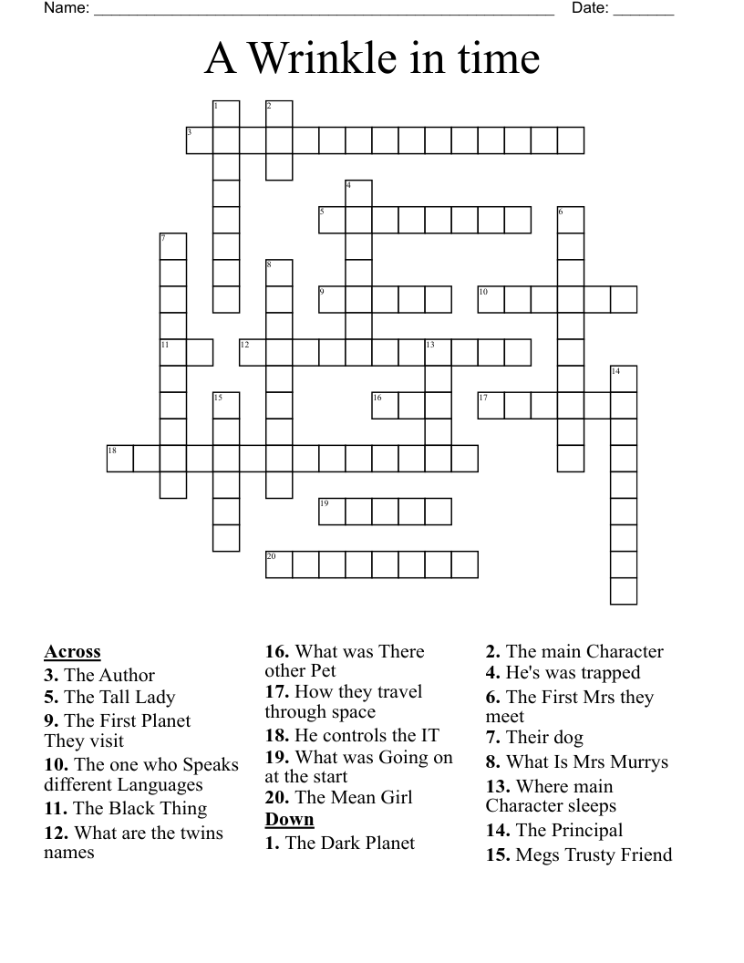 A Wrinkle in time Crossword