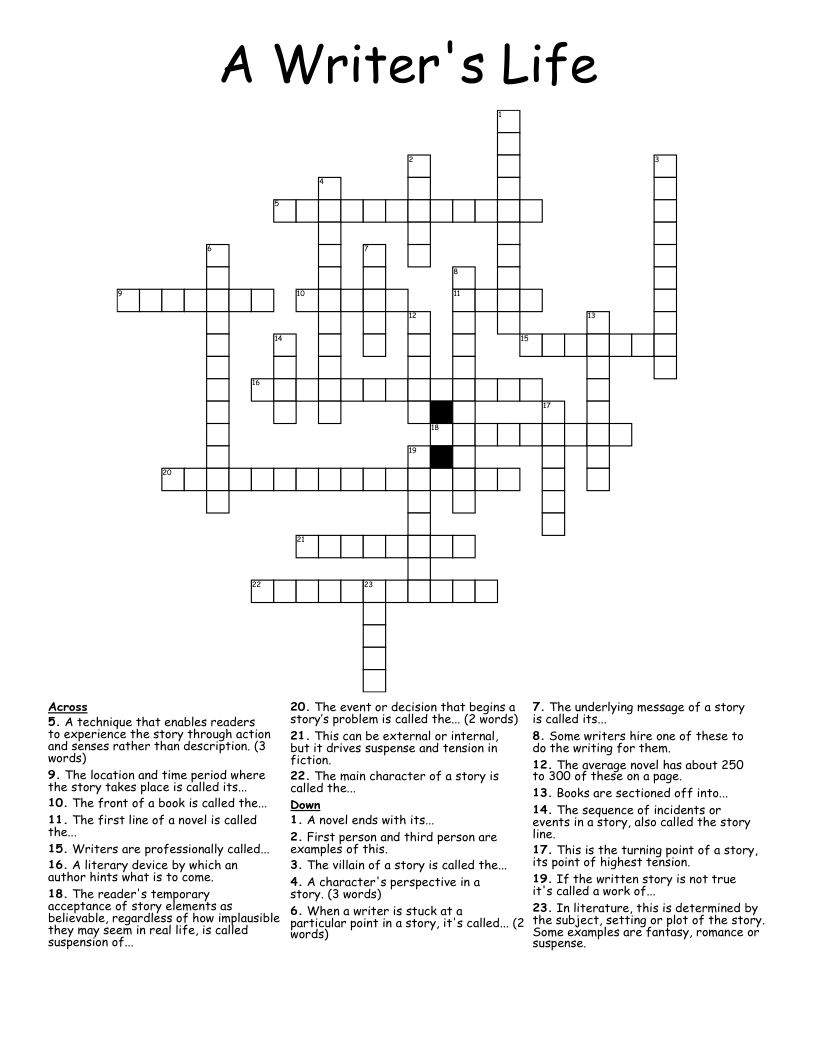 A Writer's Life Crossword