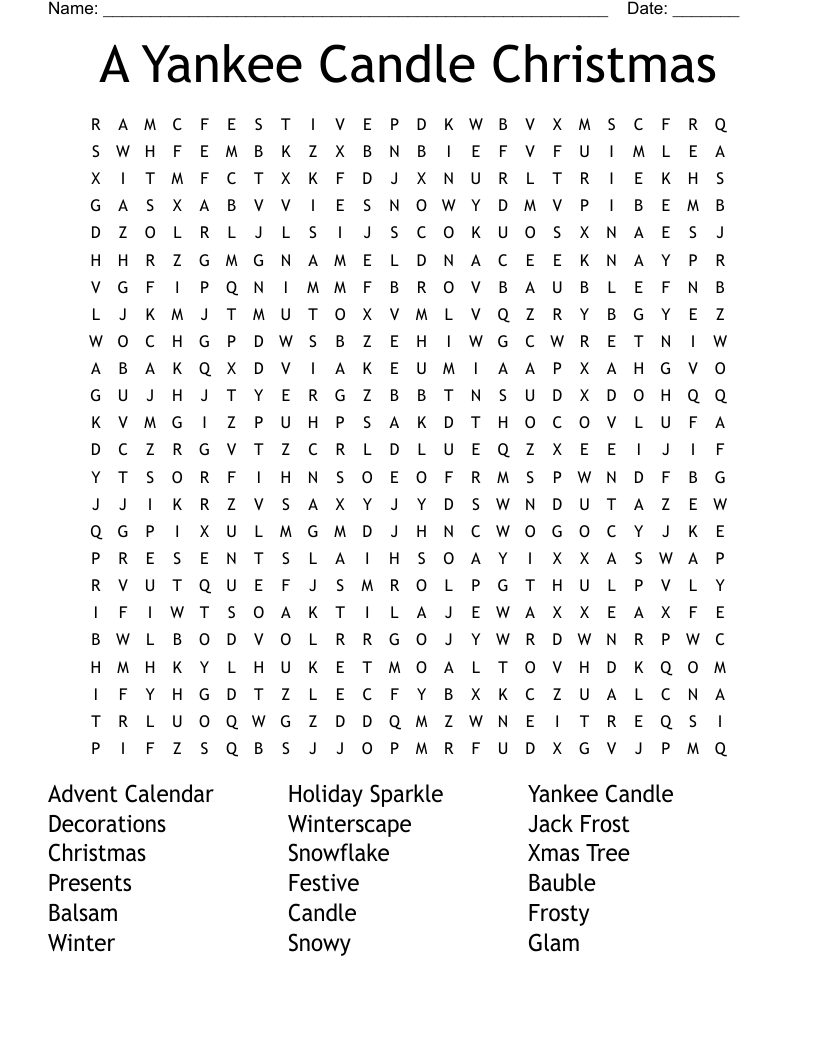 A Yankee Candle Christmas Word Search