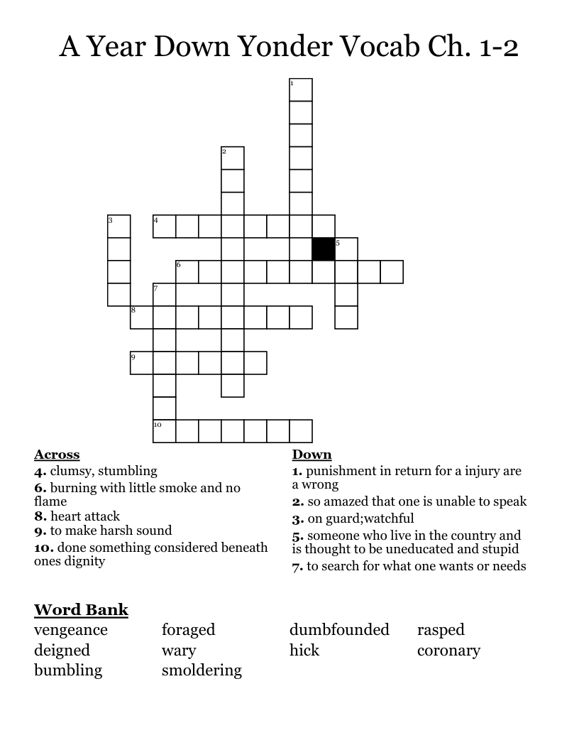 A Year Down Yonder Vocab Ch. 1-2 Crossword