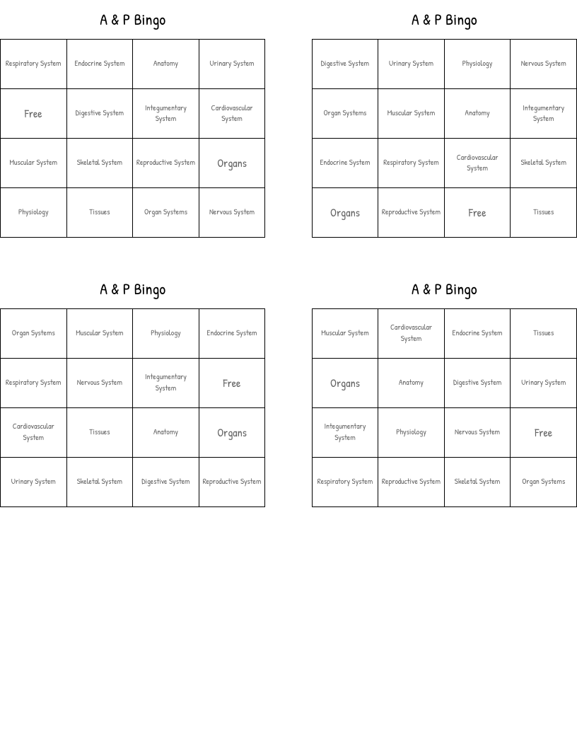 A & P Bingo