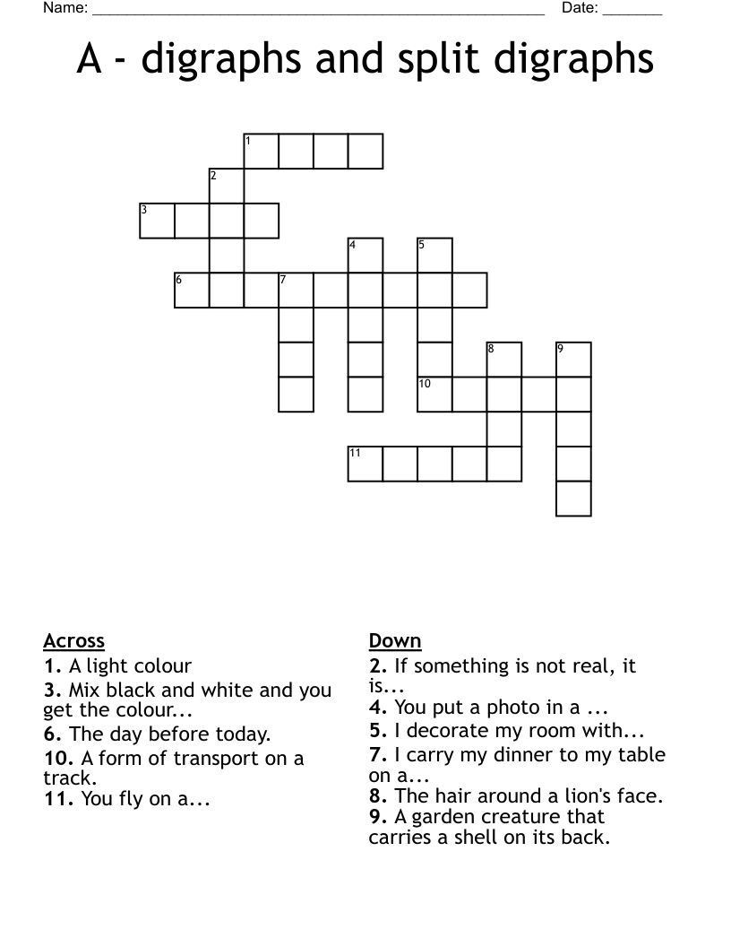 A - digraphs and split digraphs Crossword