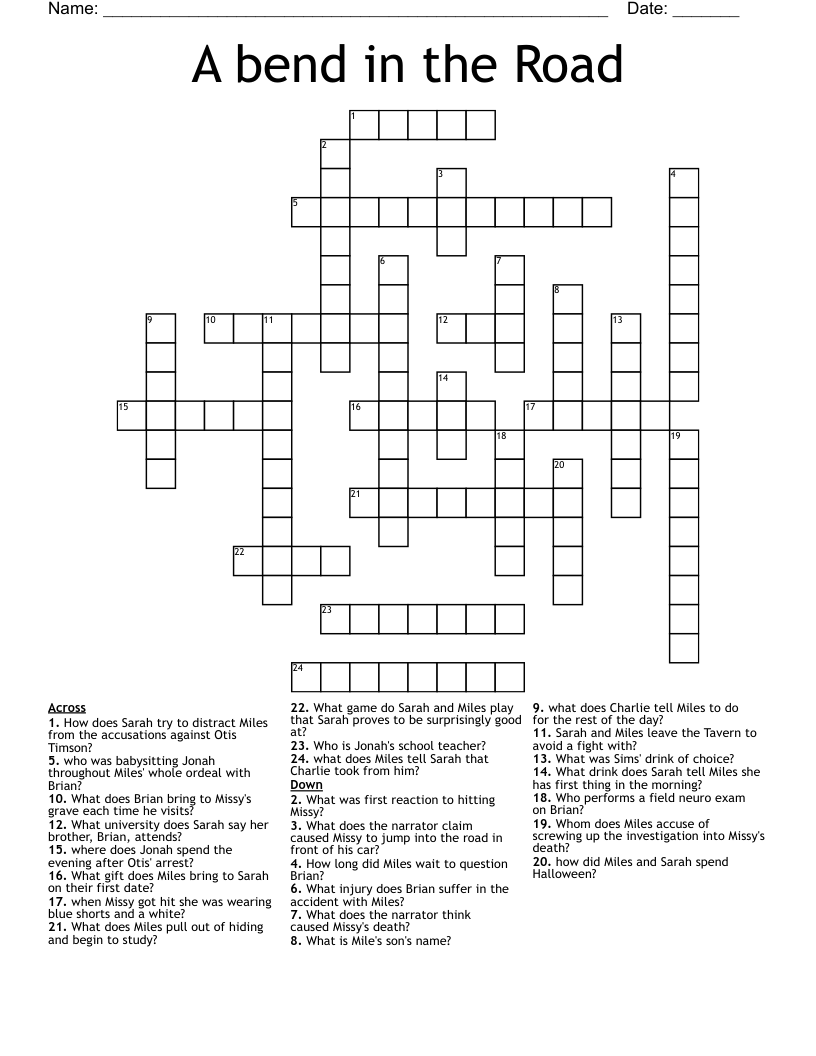 A bend in the Road Crossword