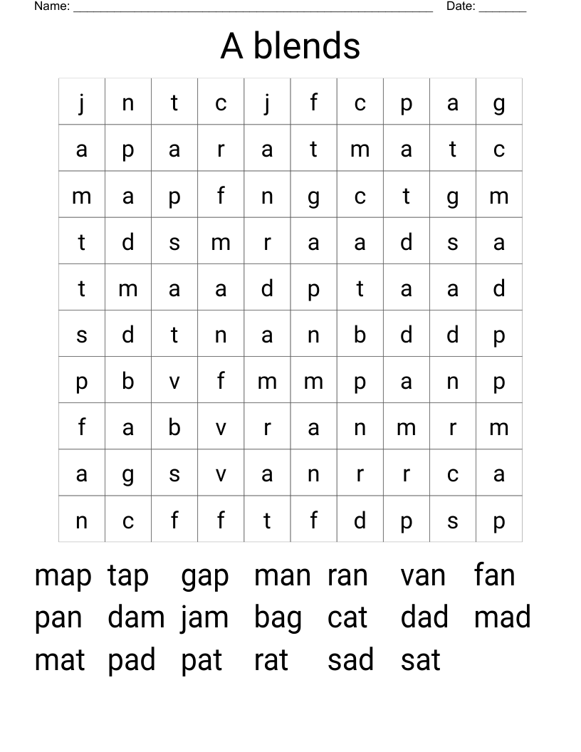 A blends Word Search
