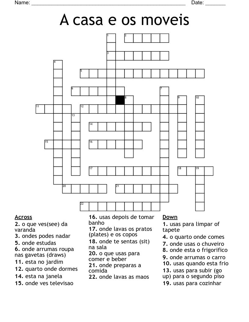A casa e os moveis Crossword
