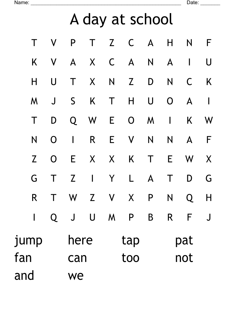 A day at school Word Search