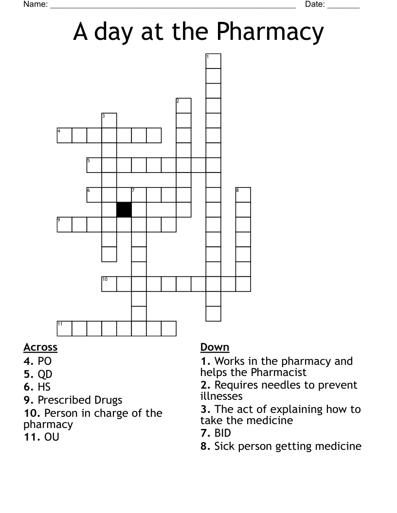 A day at the Pharmacy Crossword