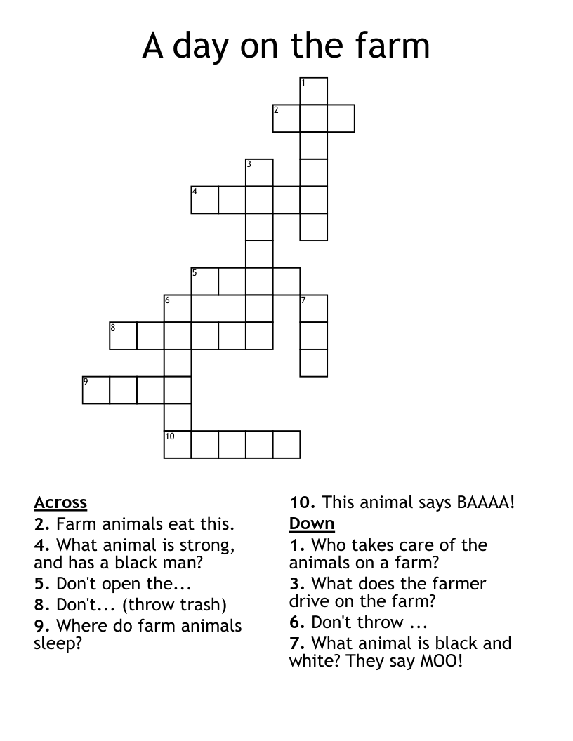 A day on the farm Crossword