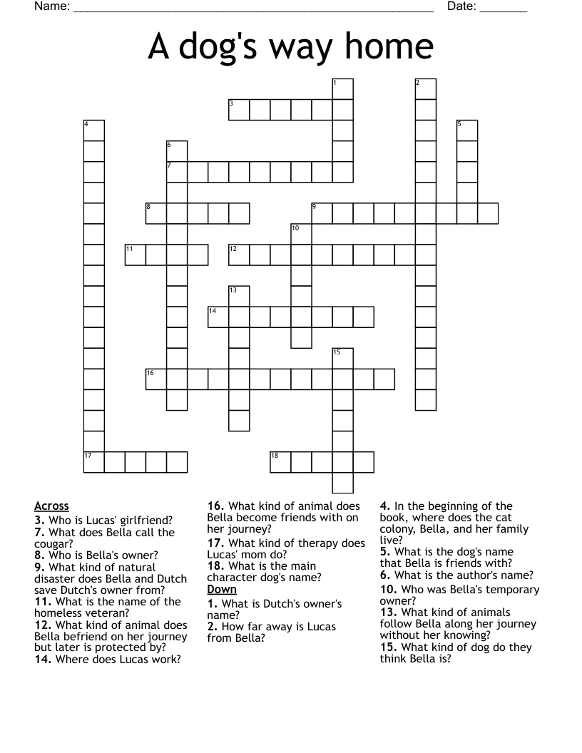 A dog's way home Crossword