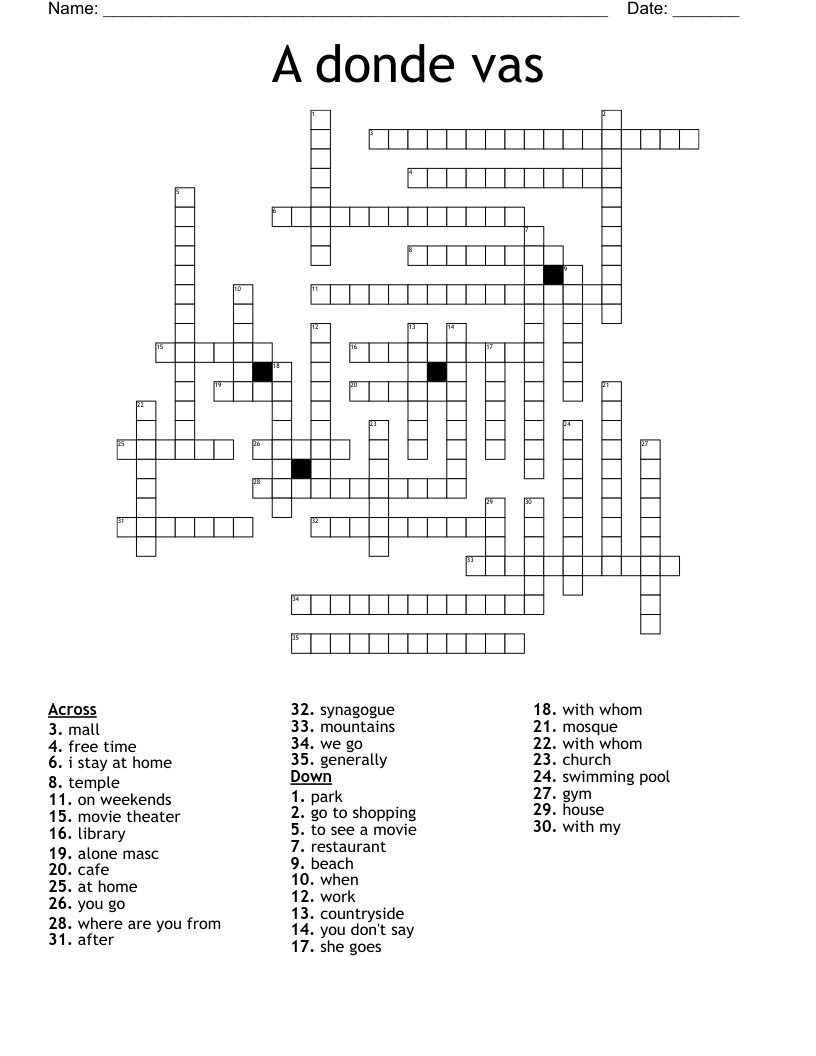 A donde vas Crossword