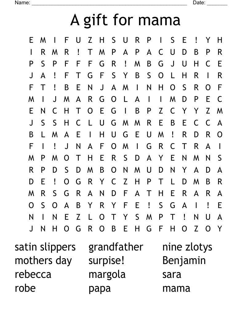 A gift for mama Word Search