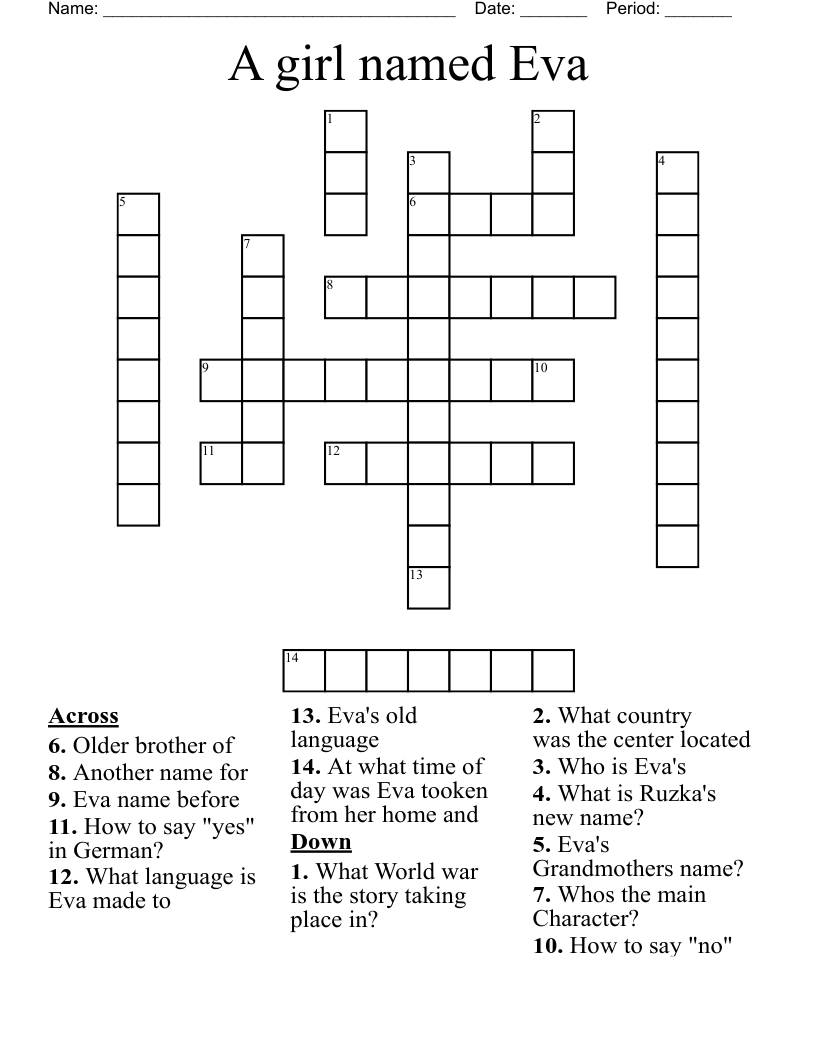 A girl named Eva Crossword