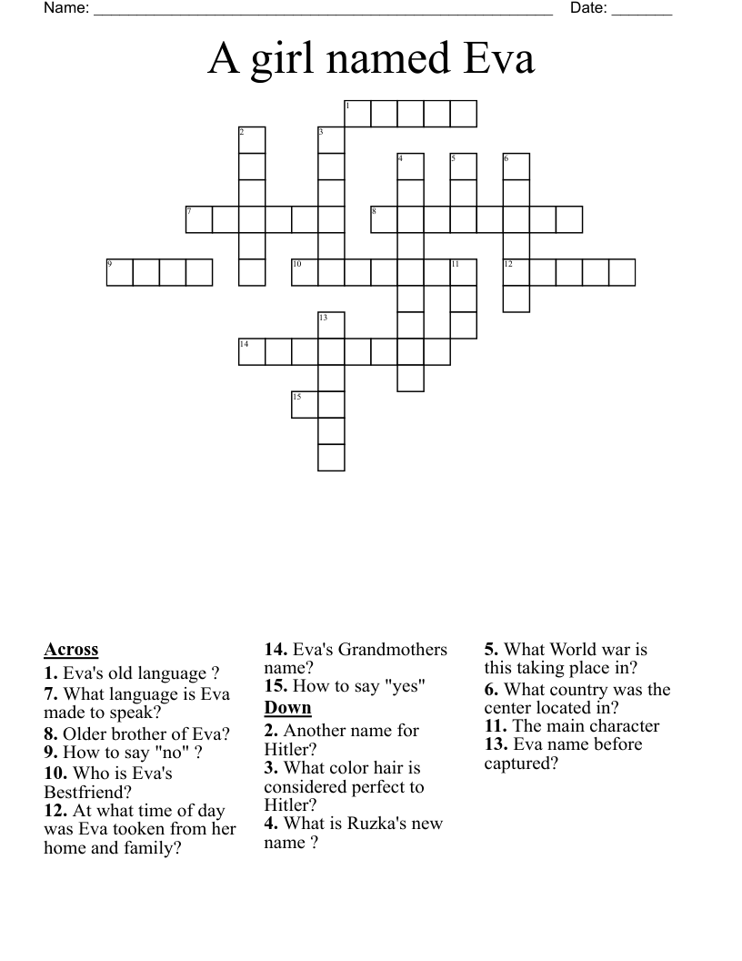 A girl named Eva Crossword
