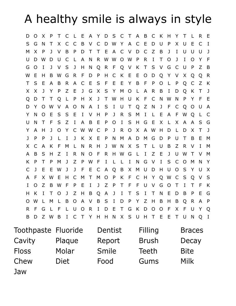 A healthy smile is always in style Word Search